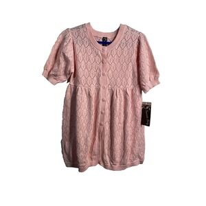 sweet ivy girls knit sweater dress‎ button front pink short sleeve size 4